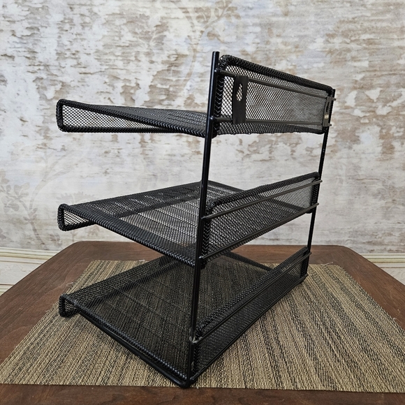 Vintage Industrial Black Metal Mesh Desk Top Organizer File Paper Sorter Office - Picture 7 of 7